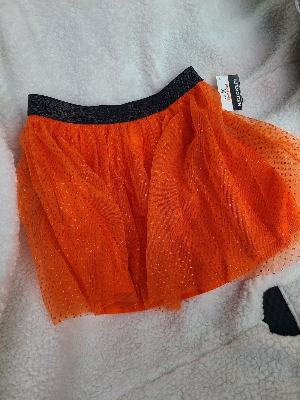 Orange Tulle Skirt with Black Waistband - Halloween Size 4T